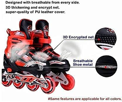 SELLMONK Inline Skates Size Adjustable All Pure PU Strong Wheels Aluminium with LED Flash Light on Wheels, Skating Boy Age Group 6-15 Years Big Size (38-41)(RED) - Image 5