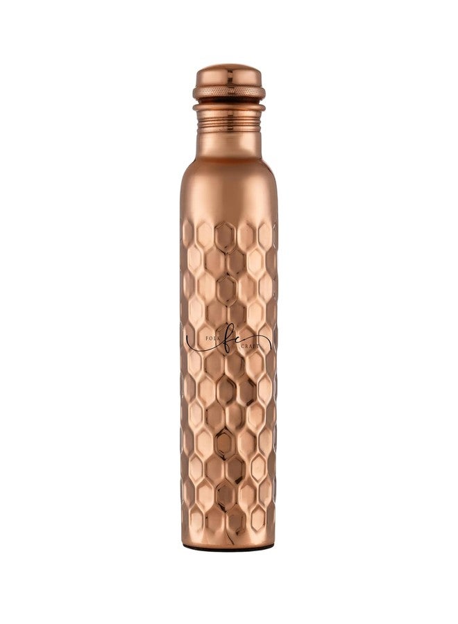 FOLK CRAFT Pure Copper Water Bottle - 32 oz - Indian Handmade Copper Bottle for Drinking Water at Travel, Hiking, Gym, Office, Outdoor - Honeycomb - Image 1
