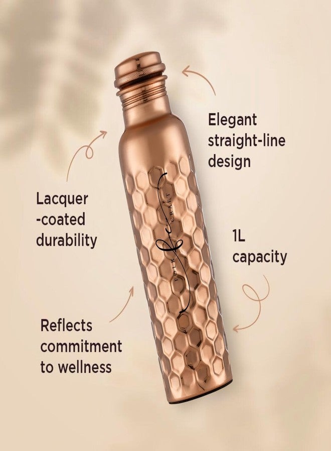 FOLK CRAFT Pure Copper Water Bottle - 32 oz - Indian Handmade Copper Bottle for Drinking Water at Travel, Hiking, Gym, Office, Outdoor - Honeycomb - Image 5