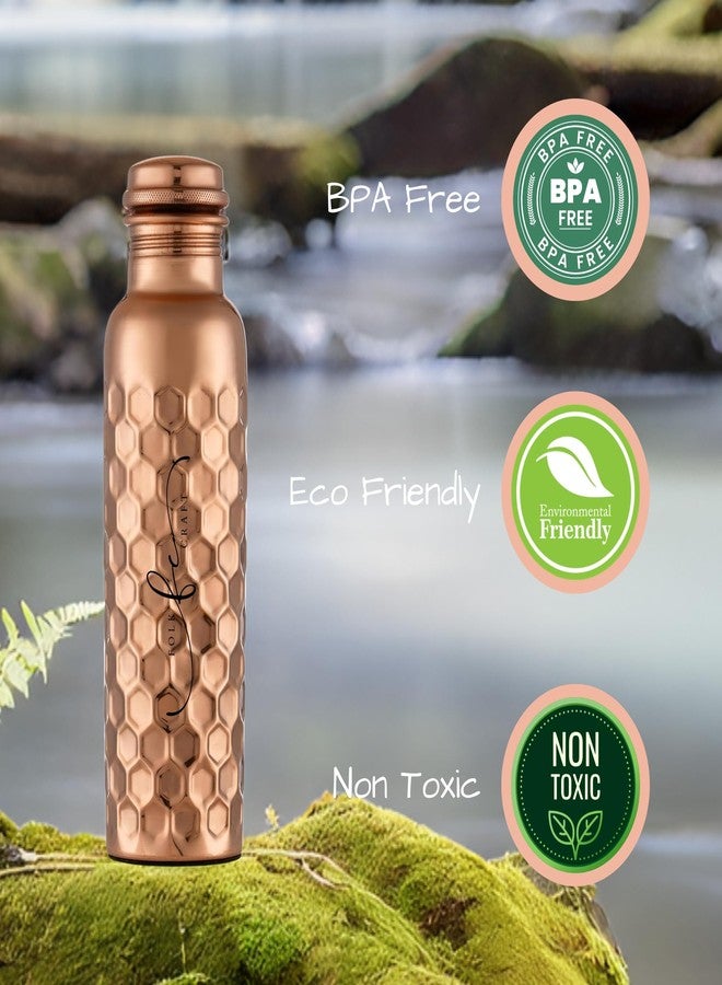 FOLK CRAFT Pure Copper Water Bottle - 32 oz - Indian Handmade Copper Bottle for Drinking Water at Travel, Hiking, Gym, Office, Outdoor - Honeycomb - Image 3