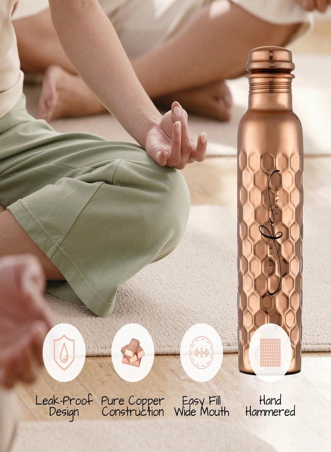 FOLK CRAFT Pure Copper Water Bottle - 32 oz - Indian Handmade Copper Bottle for Drinking Water at Travel, Hiking, Gym, Office, Outdoor - Honeycomb - Image 2