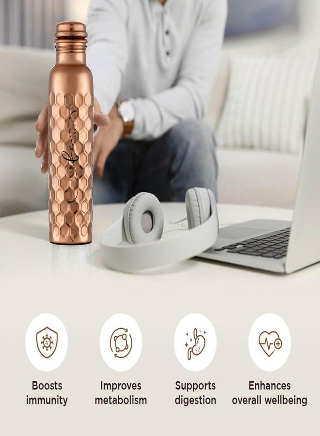 FOLK CRAFT Pure Copper Water Bottle - 32 oz - Indian Handmade Copper Bottle for Drinking Water at Travel, Hiking, Gym, Office, Outdoor - Honeycomb - Image 4