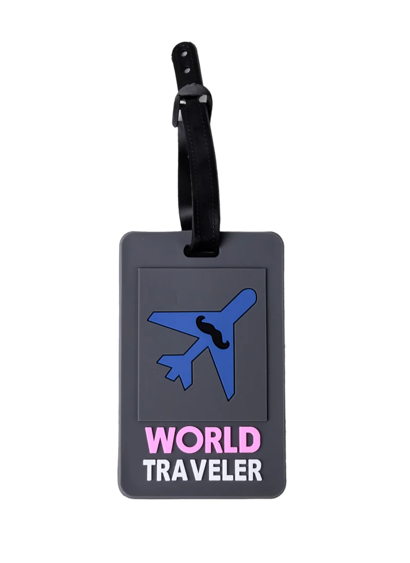 Cuisine Art Luggage Tag with Name ID Card, Personalized Identifier ID Labels, Flexible PVC Travel Tags, Secure Travel Luggage Labels for Baggage Identity, Suitcase Tag - "WORLD Traveler" Text Design