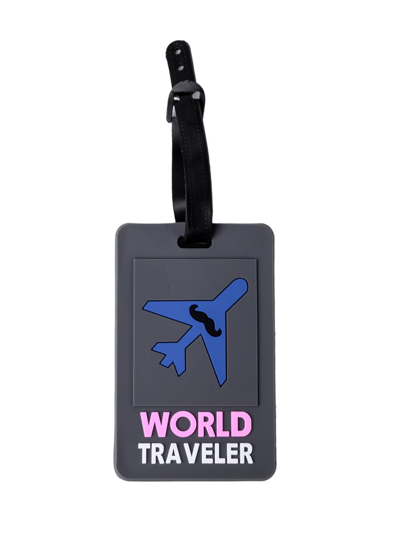 Cuisine Art Luggage Tag with Name ID Card, Personalized Identifier ID Labels, Flexible PVC Travel Tags, Secure Travel Luggage Labels for Baggage Identity, Suitcase Tag - "WORLD Traveler" Text Design  - Image 1