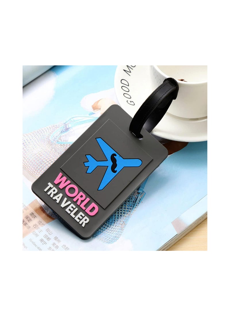 Cuisine Art Luggage Tag with Name ID Card, Personalized Identifier ID Labels, Flexible PVC Travel Tags, Secure Travel Luggage Labels for Baggage Identity, Suitcase Tag - "WORLD Traveler" Text Design  - Image 4