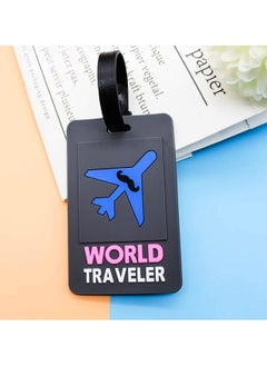 Cuisine Art Luggage Tag with Name ID Card, Personalized Identifier ID Labels, Flexible PVC Travel Tags, Secure Travel Luggage Labels for Baggage Identity, Suitcase Tag - "WORLD Traveler" Text Design  - Image 5