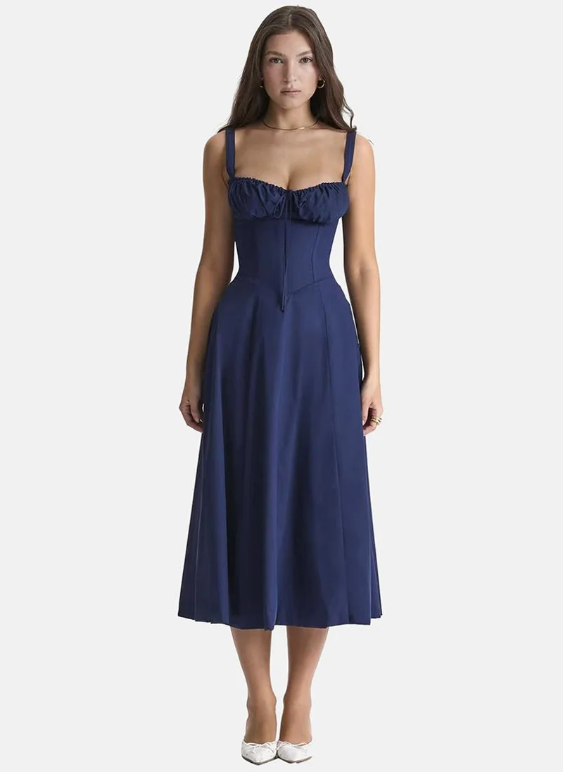 YUNIQEE Blue Sweetheart Neck Solid Fit & Flared Dress