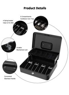 EzzySo Locking Cash Box with Key Lock, Metal Money Safe with Cash Tray, Cash Storage Box with Lockable Cover, Money Saving Organizer Black  - Image 5