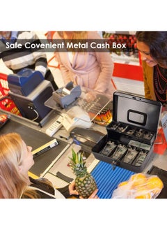 EzzySo Locking Cash Box with Key Lock, Metal Money Safe with Cash Tray, Cash Storage Box with Lockable Cover, Money Saving Organizer Black  - Image 4