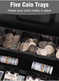 EzzySo Locking Cash Box with Key Lock, Metal Money Safe with Cash Tray, Cash Storage Box with Lockable Cover, Money Saving Organizer Black  - Image 3