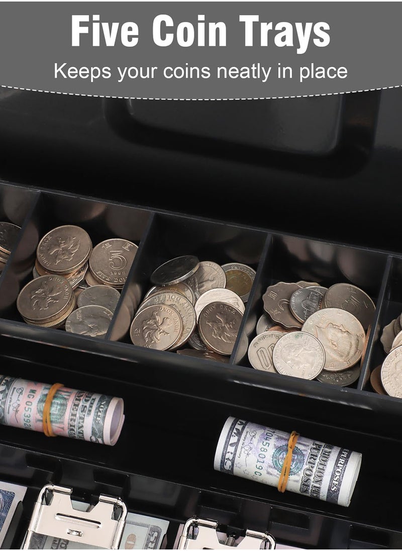 EzzySo - Locking Cash Box with Key Lock, Metal Money Safe with Cash Tray, Cash Storage Box with Lockable Cover, Money Saving Organizer Black - Image 1
