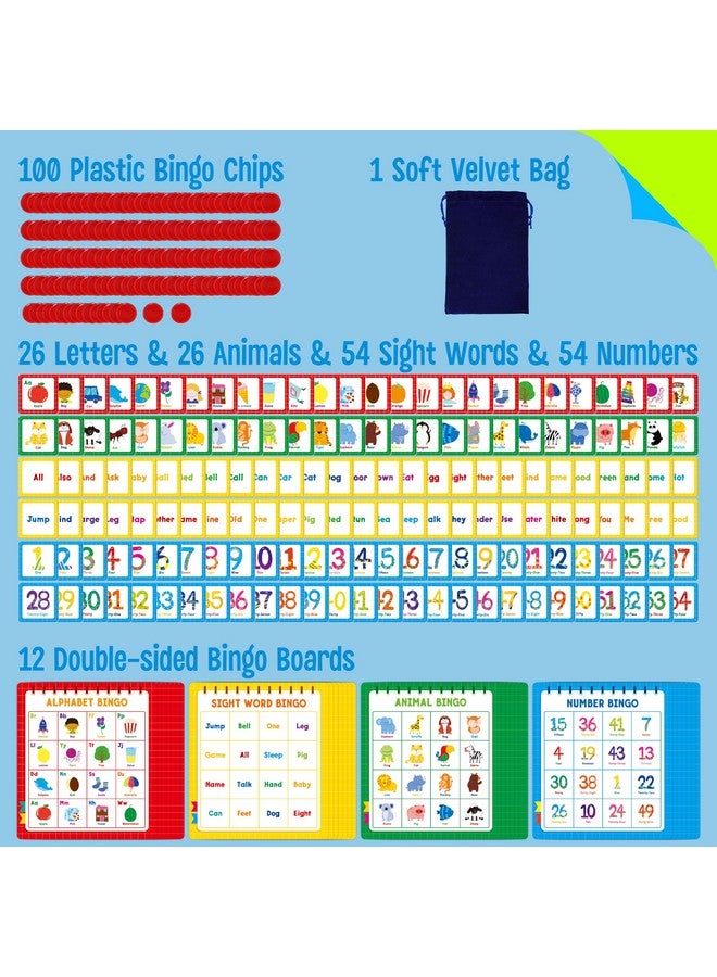 SpriteGru Family Bingo Game, Alphabet Animal Sight Word and Number Bingo Board Game, Counting and Matching Skills Classic Educational Game for Kindergarten and Preschool Kids, Perfect for Home and Classroom - Image 2