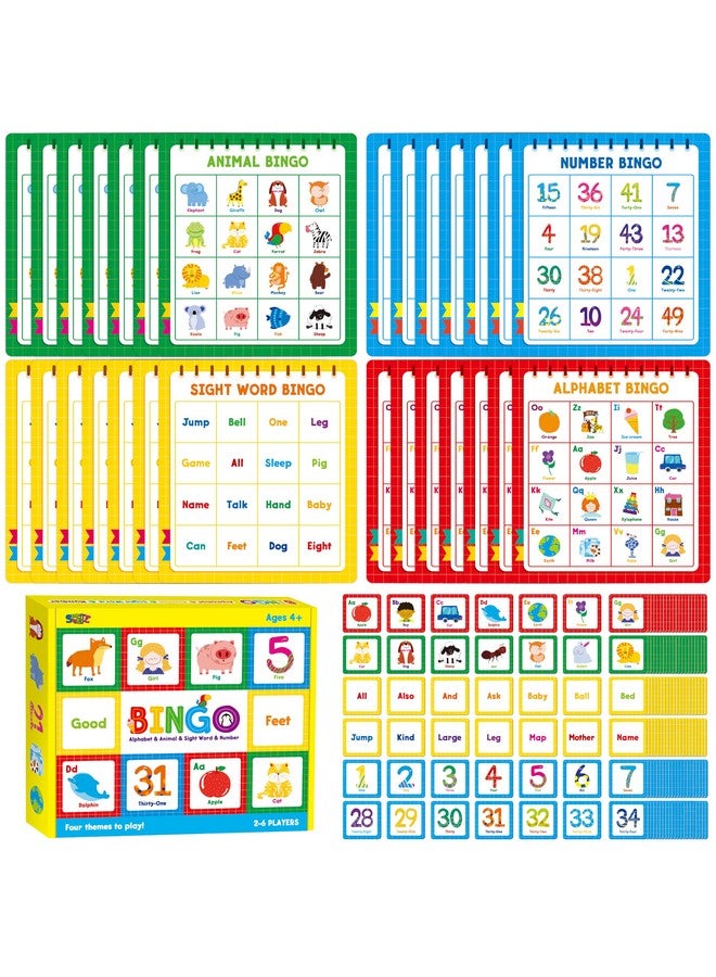 SpriteGru Family Bingo Game, Alphabet Animal Sight Word and Number Bingo Board Game, Counting and Matching Skills Classic Educational Game for Kindergarten and Preschool Kids, Perfect for Home and Classroom - Image 1
