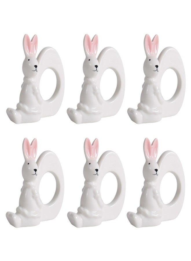 wonlex Ceramic Easter Napkin Rings Set of 6, White Porcelain Rabbit Napkin Ring Holder for Wedding, Dinner Party, Banquet, Serviette for Spring, Holiday Table Decor (Ceramic Rabbit) - Image 1