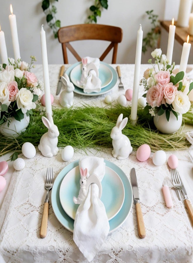 wonlex Ceramic Easter Napkin Rings Set of 6, White Porcelain Rabbit Napkin Ring Holder for Wedding, Dinner Party, Banquet, Serviette for Spring, Holiday Table Decor (Ceramic Rabbit) - Image 5