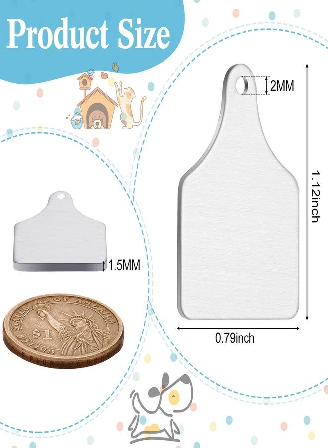 Zhengmy 50 Pieces Metal Cow Tag Blank Metal Stamping Blanks Aluminum Tiny Cattle Ear Tag with Hole for Handmade Number Dog Name ID Women Jewelry, 0.06 Inch Thick - Image 2
