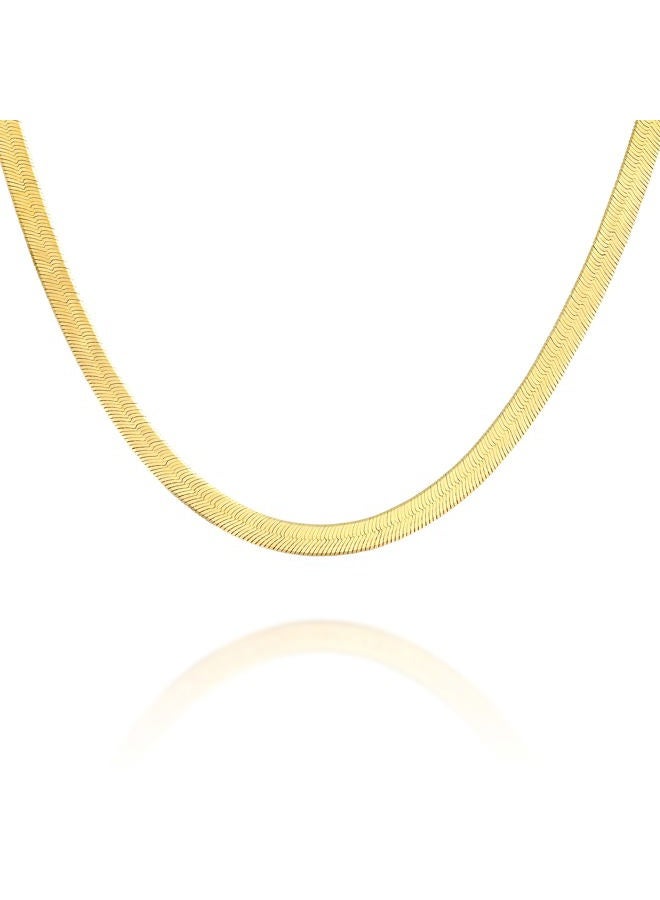 PAVOI Italian Solid 925 Sterling Silver, 22K Gold Plated Snake Chain Necklace, 4.5mm Italian Diamond-Cut Herringbone Necklace for Women and Men, MADE IN ITALY (16, Yellow Gold), 16 Inches, Gold - Image 1
