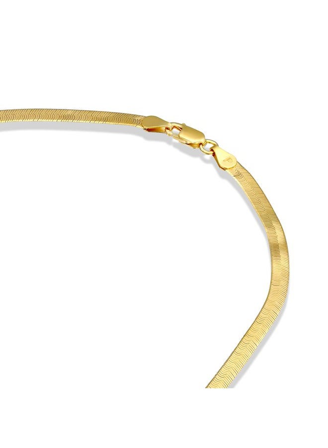 PAVOI Italian Solid 925 Sterling Silver, 22K Gold Plated Snake Chain Necklace, 4.5mm Italian Diamond-Cut Herringbone Necklace for Women and Men, MADE IN ITALY (16, Yellow Gold), 16 Inches, Gold - Image 4