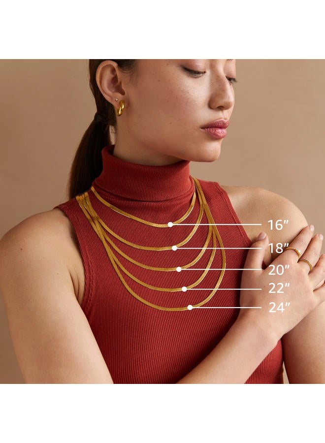 PAVOI Italian Solid 925 Sterling Silver, 22K Gold Plated Snake Chain Necklace, 4.5mm Italian Diamond-Cut Herringbone Necklace for Women and Men, MADE IN ITALY (16, Yellow Gold), 16 Inches, Gold - Image 2