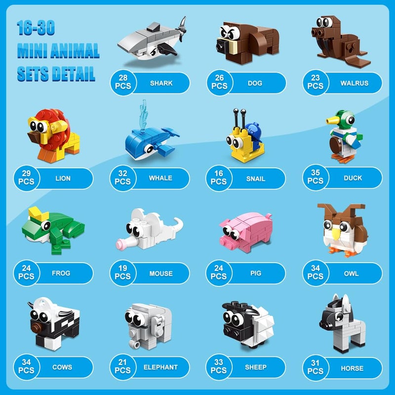 HOGOKIDS 30 Packs Party Favors for Kids - 867PCS Animals Building Blocks Sets for Classroom Prizes Goodie Bag Fillers Stocking Stuffers Birthday Valentines Easter Gifts for Kids Boys Girls 6+ - Image 5