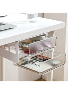 DMG TECH Under Desk Drawer Hidden Selfadhesive Under Mount Desk Drawer Slide Out Office Organizers And Storage Drawers Under Mounted With 2 Layers For Office/Classroom/Home  - Image 1