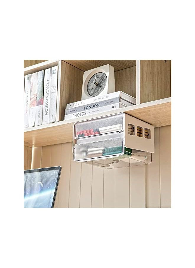 DMG TECH - Under Desk Drawer Hidden Selfadhesive Under Mount Desk Drawer Slide Out Office Organizers And Storage Drawers Under Mounted With 2 Layers For Office/Classroom/Home - Image 1