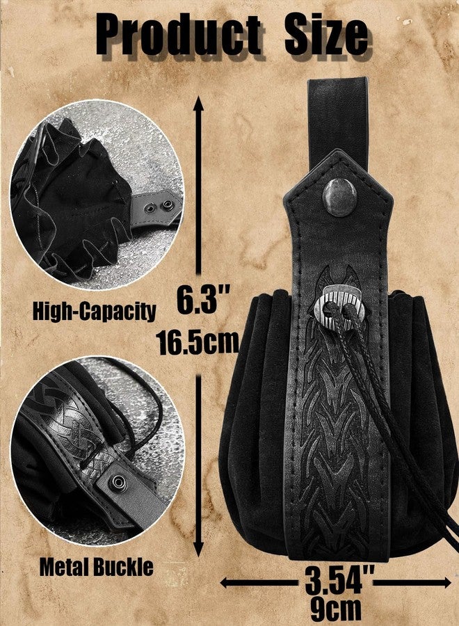 M-YOUNG DND Dice Pouch,Medieval Embossed Faux Leather Belt Pouch, Retro Renaissance Portable Belt Bag Coin Purse Dice Bag (Black) - Image 3