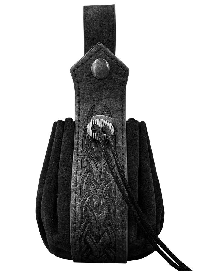 M-YOUNG DND Dice Pouch,Medieval Embossed Faux Leather Belt Pouch, Retro Renaissance Portable Belt Bag Coin Purse Dice Bag (Black) - Image 1