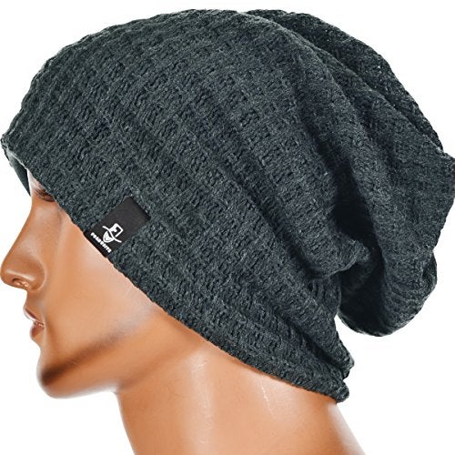 VECRY Men's Slouchy Beanie Knit Crochet Rasta Cap for Summer Winter (Check-Dark Grey) - Image 2