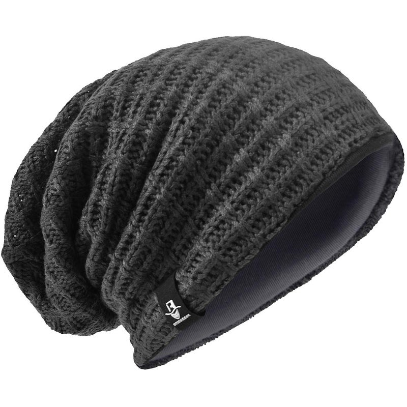 VECRY Men's Slouchy Beanie Knit Crochet Rasta Cap for Summer Winter (Check-Dark Grey) - Image 5