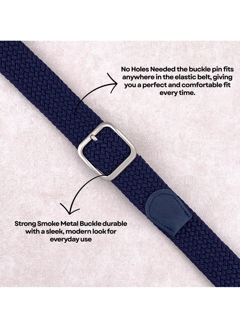 Classic Milano Blue (DWE-314) Classic Milano Braided Cotton Elastic Stretch Belt for Men & Women, Woven Canvas Web Belt with Gift Box, Adjustable Men's Belt | Full Length: 110CM (Free Size - Fits up to the waist of 40 Inches / 100 CM)  | Best Price UAE