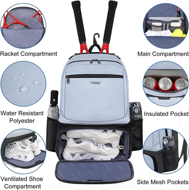 Ytonet Tennis Bag Tennis Backpack for Women Men 2 Rackets with Insulated Pocket Ventilated Shoe Compartment - Image 4