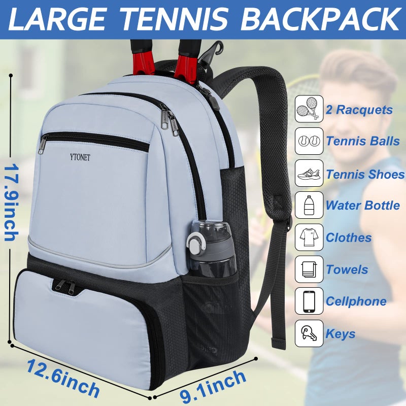 Ytonet Tennis Bag Tennis Backpack for Women Men 2 Rackets with Insulated Pocket Ventilated Shoe Compartment - Image 3
