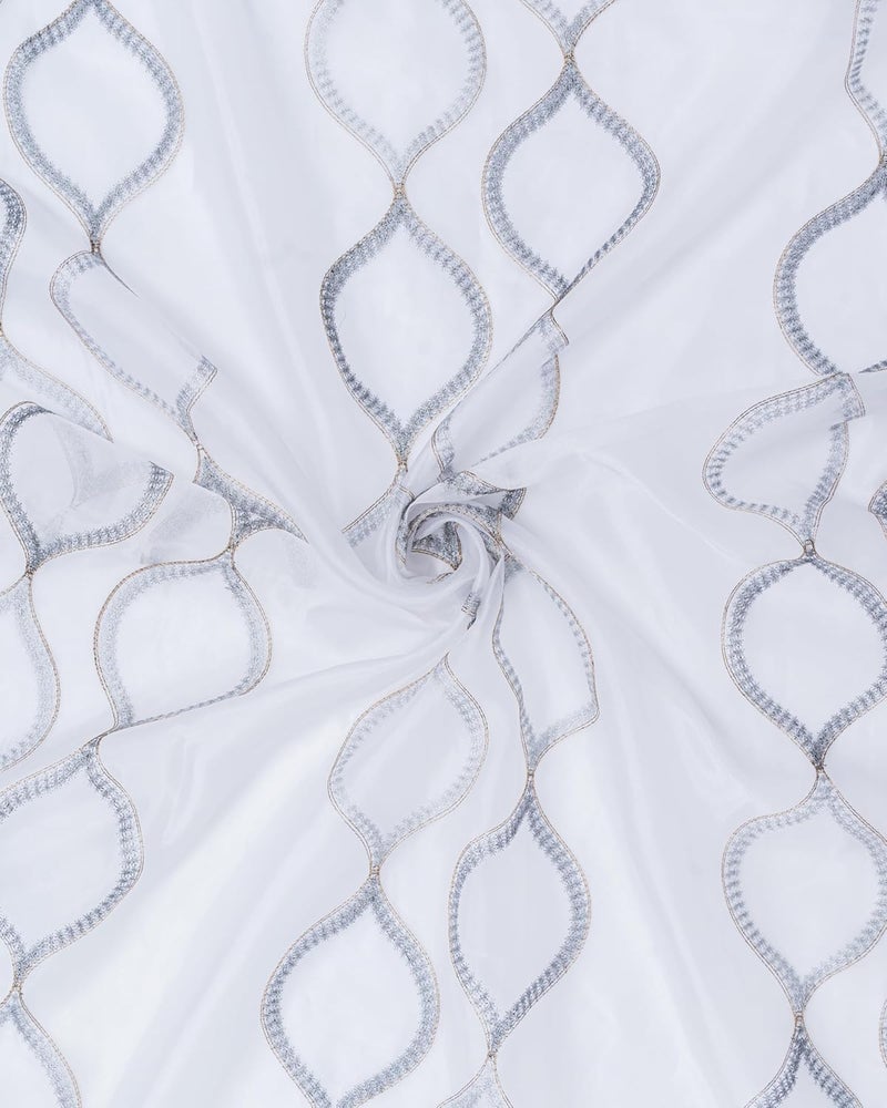 Parda Online Sheer Tissue Eyelet Geometric Design White Door Curtain for Home 7Ft Pack of 2 - Image 4
