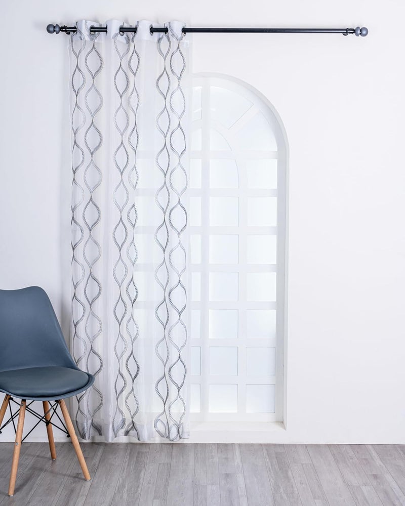 Parda Online Sheer Tissue Eyelet Geometric Design White Door Curtain for Home 7Ft Pack of 2 - Image 3