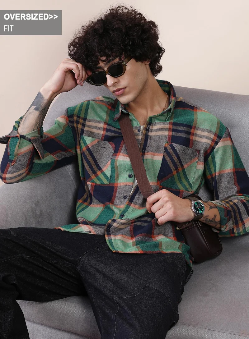 كامبوس سوترا قميص كاروهات رجالي أخضر وأزرق من كامبس سوترا للاستخدام اليومي