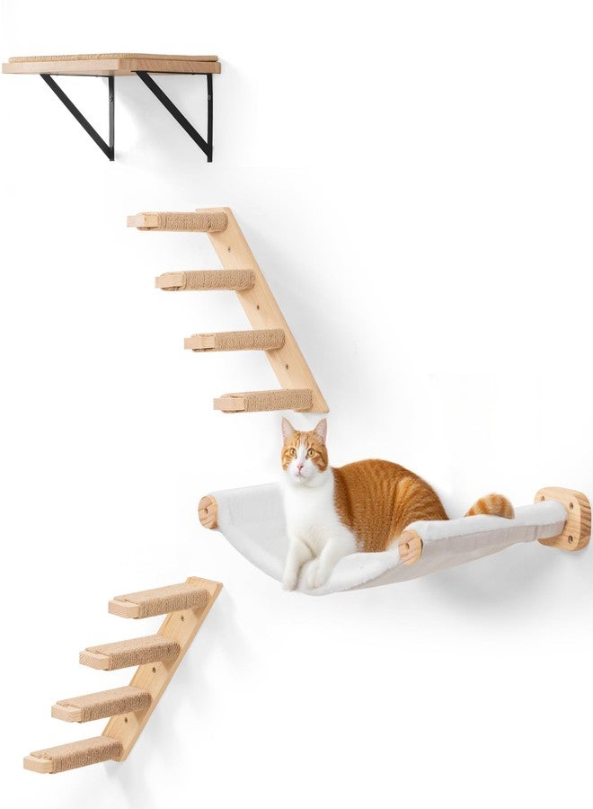 PELUOMOZ Cat Wall Shelves with 1 Floating Fabric Hammock, 2 Ladders with 4 Steps Each & 1 Flat Cat Shelf, Wall Mounted Bed Furniture & Climber, Indoor Playground - Image 1
