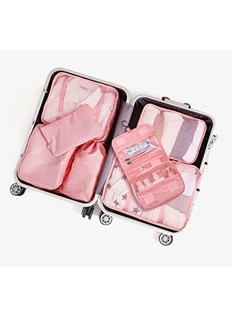 7 Pack Packing Cubes Value Set for Travel Luggage Organiser Bag Compression Pouches Clothes Suitcase Packing Organizers Set with Toiletry Bag -Pink - Image 2