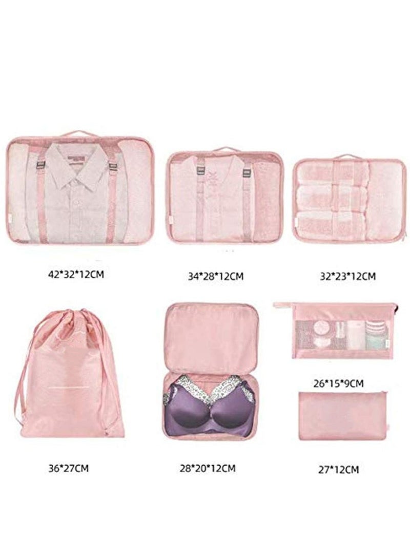 7 Pack Packing Cubes Value Set for Travel Luggage Organiser Bag Compression Pouches Clothes Suitcase Packing Organizers Set with Toiletry Bag -Pink - Image 3
