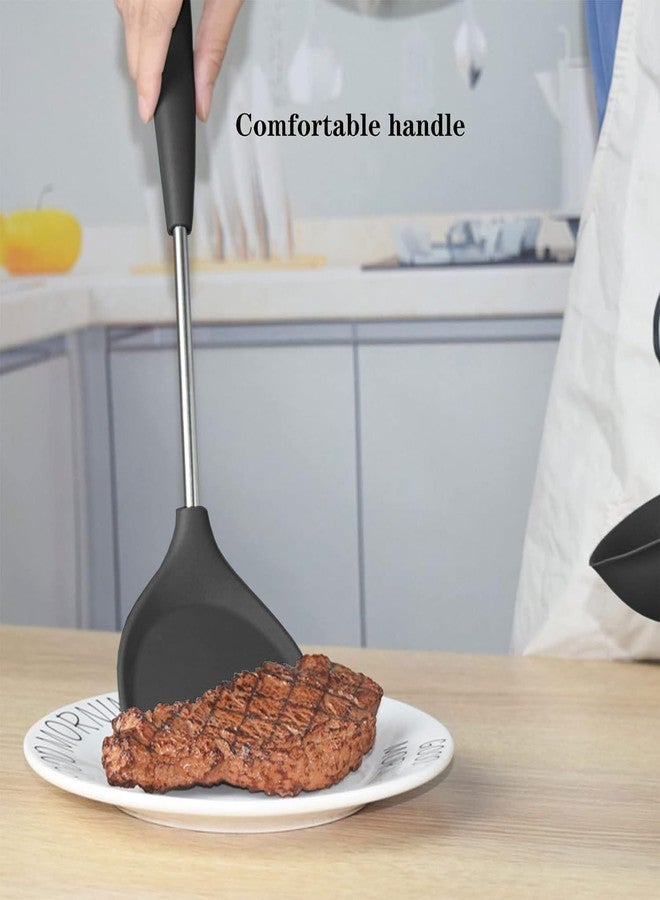 P Plus Fire Slotted Spoon - Rice Spoon - Spoon Fork - Rice Spatula - Pasta Server - Flatware Rice Scooper - Spagethi Server - Service Spoon - Silicone Noodle Spatula - Rice Punja (Set of 2, Black) - Image 5