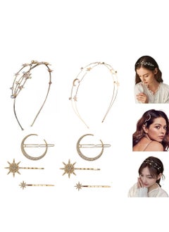 Al Aoyama 8Pcs Golden Moon Star Headband and Hairpin for Women and Girls, Ramadan  - Image 1