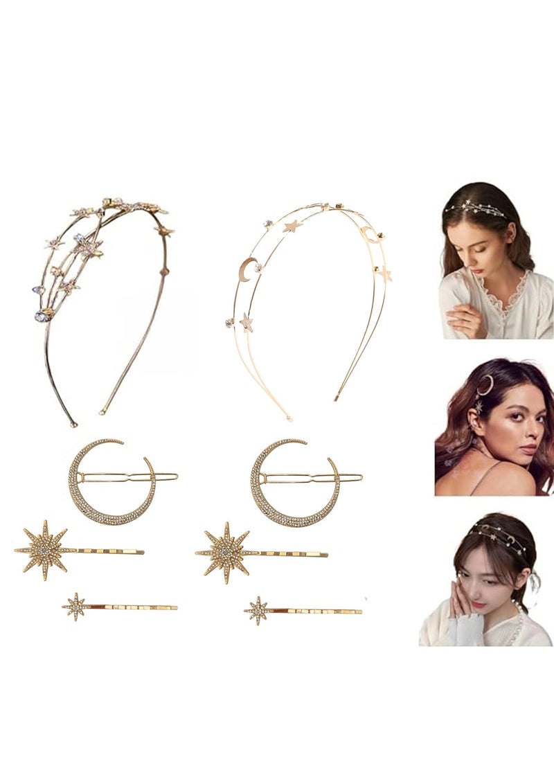 Al Aoyama 8Pcs Golden Moon Star Headband and Hairpin for Women and Girls, Ramadan  - Image 1