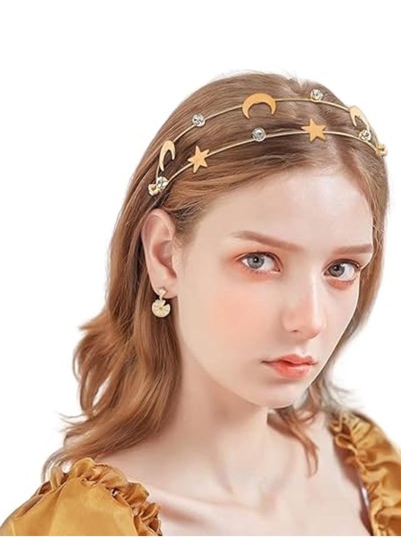 Al Aoyama 8Pcs Golden Moon Star Headband and Hairpin for Women and Girls, Ramadan  - Image 2