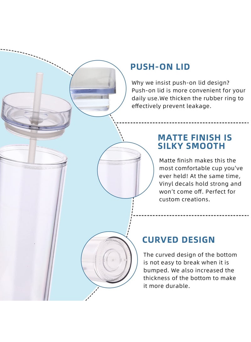 Excefore 20oz Skinny Tumblers 4 Pack Double Wall Acrylic Tumbler with Lid and Straw, 570ml Clear Color Reusable Plastic Cups With Straw for Parties, Birthdays, Customization DIY Gifts(Transparent, Set of 4) - Image 4
