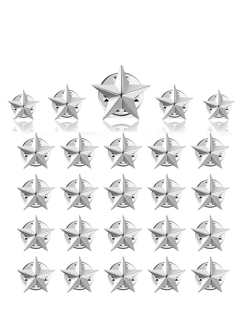 Excefore دبوس نجمة فضية، دبابيس لحقيبة الظهر، دبوس مينا معدني لحقيبة الظهر/الحقيبة/ملابس الجينز شارة دبوس طية صدر السترة بروش مجوهرات، قبعة حقيبة ظهر إكسسوارات ملابس نجمة خماسية 25 قطعة - Image 1