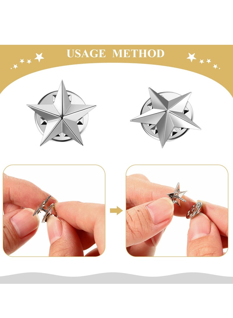 Excefore دبوس نجمة فضية، دبابيس لحقيبة الظهر، دبوس مينا معدني لحقيبة الظهر/الحقيبة/ملابس الجينز شارة دبوس طية صدر السترة بروش مجوهرات، قبعة حقيبة ظهر إكسسوارات ملابس نجمة خماسية 25 قطعة - Image 5