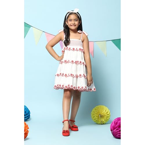 BIBA Girls Cotton Dress(KW5129_White_9) - Image 2