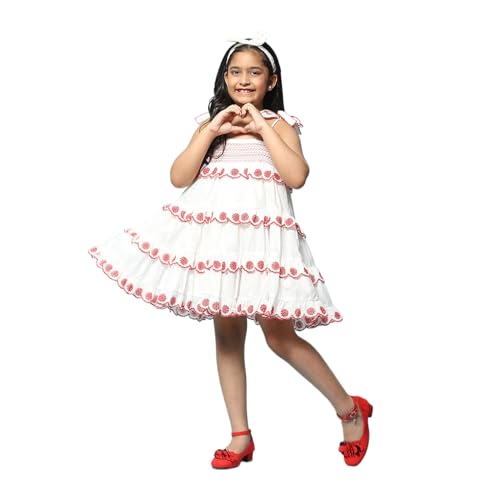 BIBA Girls Cotton Dress(KW5129_White_9) - Image 1