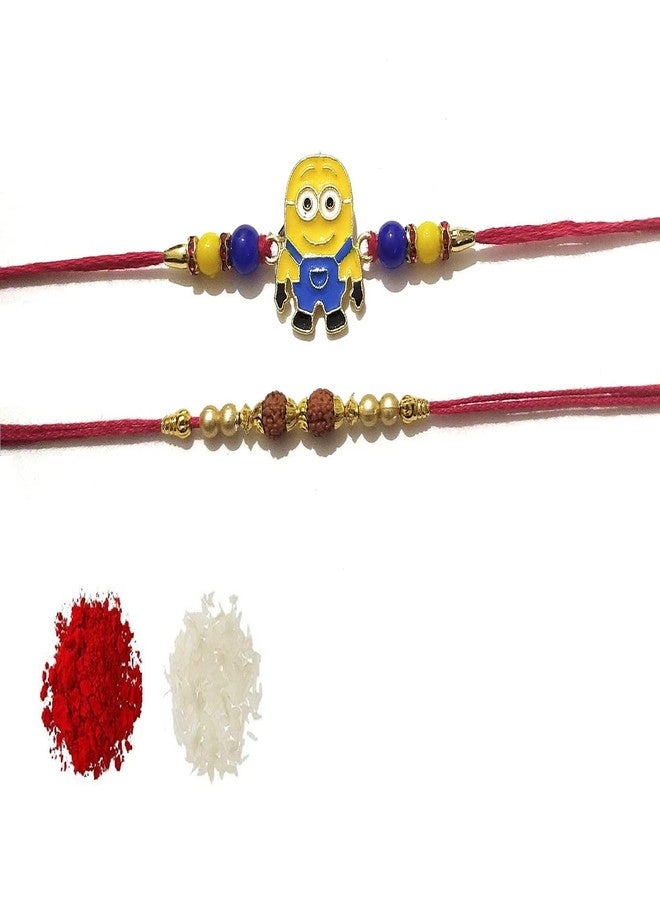 Mamadev:- minion rakhi & rudraksha rakhi Children To cartoonrakhi for Men/boys/Girls raksha bandhan for brother for Bhai Kids(combo) - Image 1