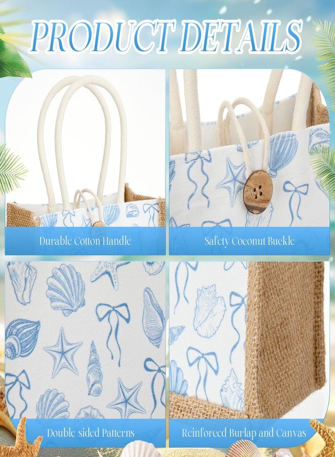 Abbylike 8 Pcs Ocean Seashell Beach Gift Bag Burlap Sea Shell Starfish Bow Party Favor Bags Coastal Reusable Canvas Goodie Candy Tote with Handle for Summer Wedding Sea Baby Shower Birthday Decor - Image 5